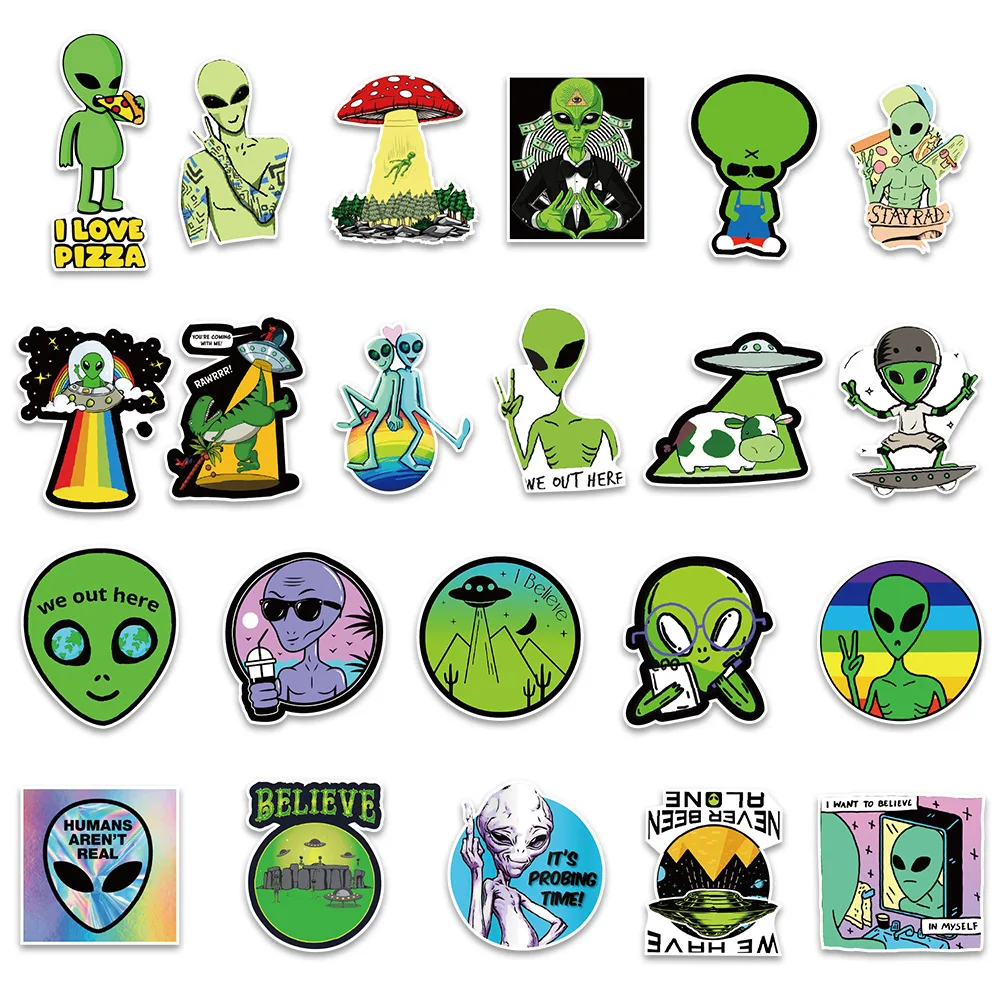 

50 Pcs alien cartoon graffiti stickers mobile phone computer water cup notebook decorative stickers waterproof