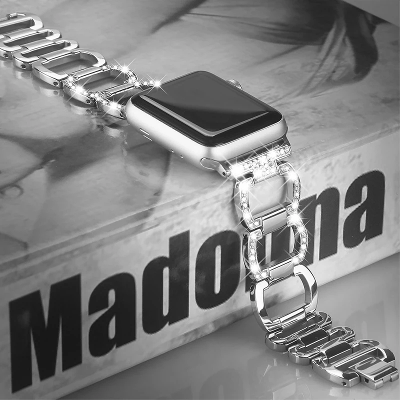 

Strap for Apple Watch Band 42mm 44mm 38mm 40mm series 6/5/4/3/2/1 iwatch band Diamond Rhinestone Metal link bracelet
