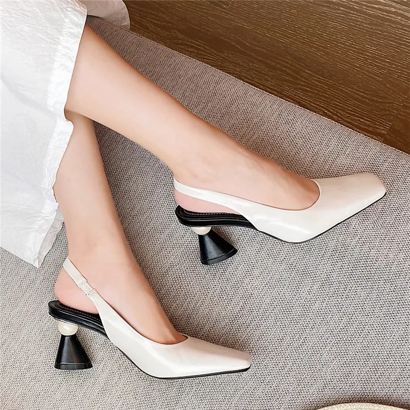 Женские туфли-лодочки Meotina туфли из натуральной кожи с жемчужинами и квадратным