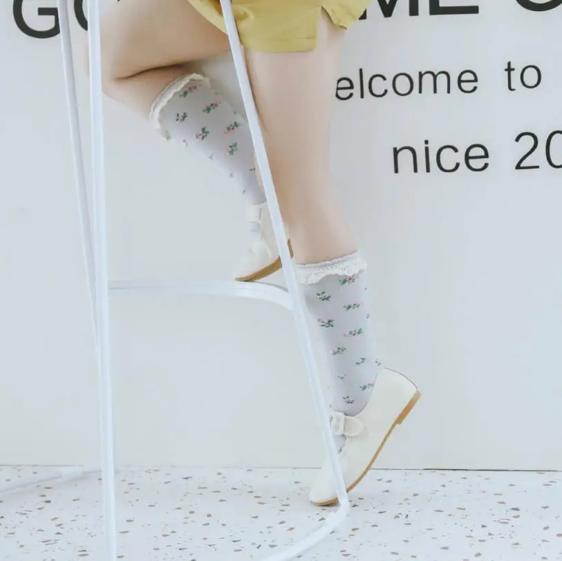 Мягкие дышащие носки для новорожденных девочек Хлопковые гольфы с цветочным