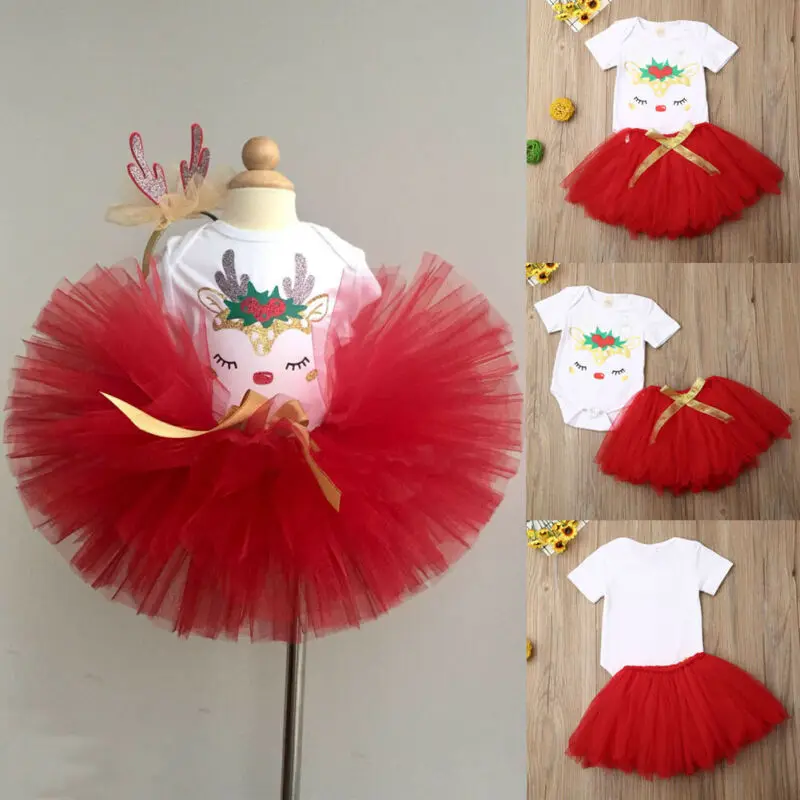 Kid Baby Girl Christmas Party Deer Romper Tops Cake Smash Tutu Tulle Skirt Dress | Детская одежда и обувь