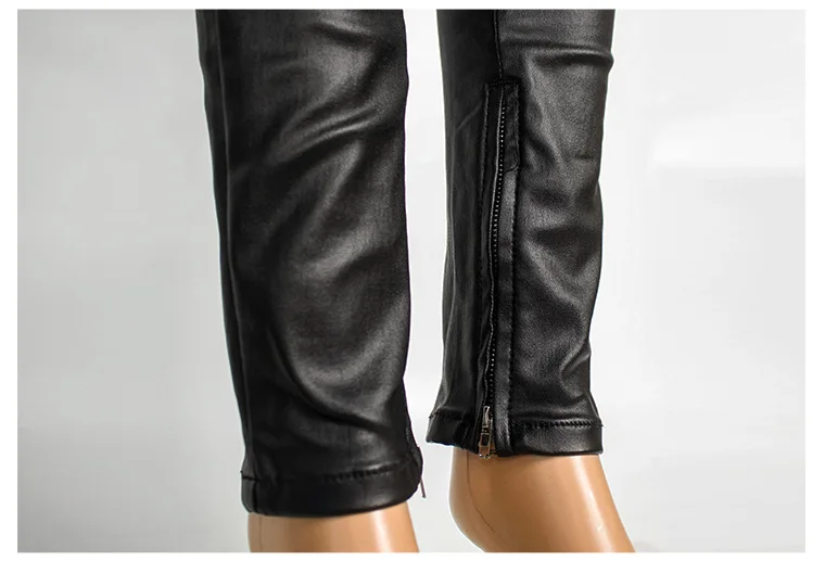 

Stretch Pu Leather Pants Ankle Zipper Women Velvet Plush Fleece Trousers Cross Bandage Lace Up Sexy Oversize 3xl Autumn Winter