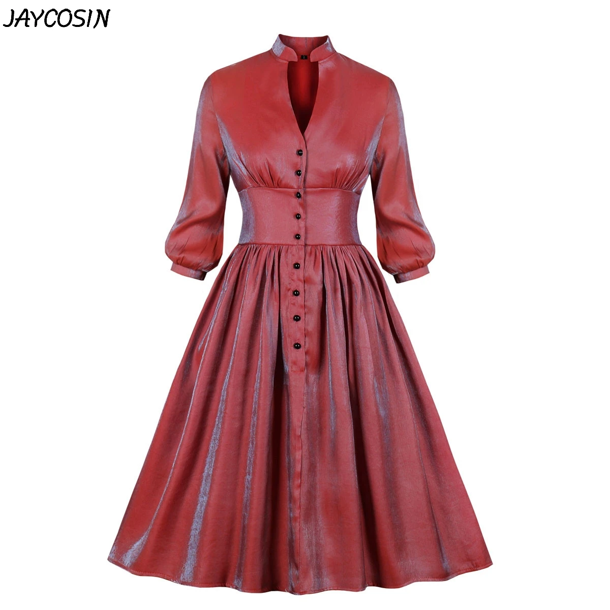 JAYCOSIN модное женское платье Ретро стиль одноцветное v образный вырез длинный