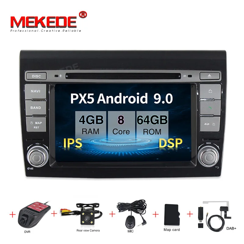 DSP Автомобильный мультимедийный плеер Android 9,0 gps 2 Din стерео система для Fiat/Bravo 2007-2012 4 ядра 2 ГБ ram радио am fm Wifi USB