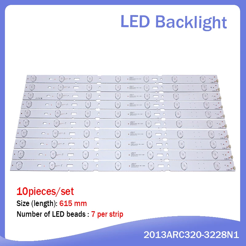 

1set=10pieces For 32" inch TV 32VLE4401 32VLE4500 2013ARC320-3228N1 2013ARC32_32281-7 615mm 7Lens Led backlight Led Strip