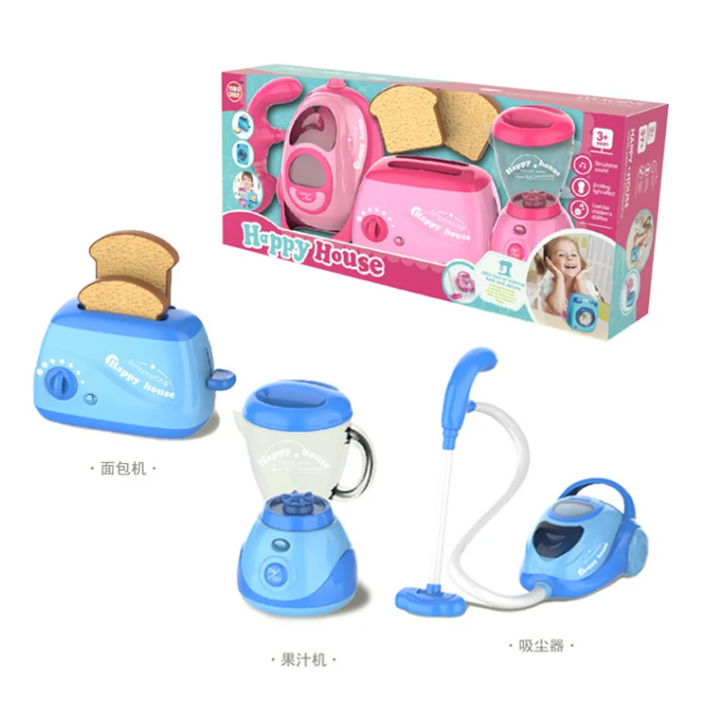 Children Pretend Play Kitchen Toys Pink Household Appliances Toaster Vacuum Cleaner Cooker Juicer Blender Toy For Kid Girls | Игрушки и