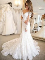2020 mermaid wedding dresses long sleeves trouwjurk lace bride wedding gowns train wedding gowns custom made robe mariage