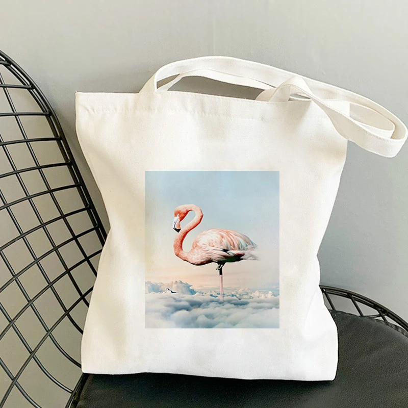 

Flamingo Jute Bag Women Bags Brand Textile Casual Woman Bags-bags Shopping Pvc Trolley Cart Red Canvas Hand for Rainbow Reusable
