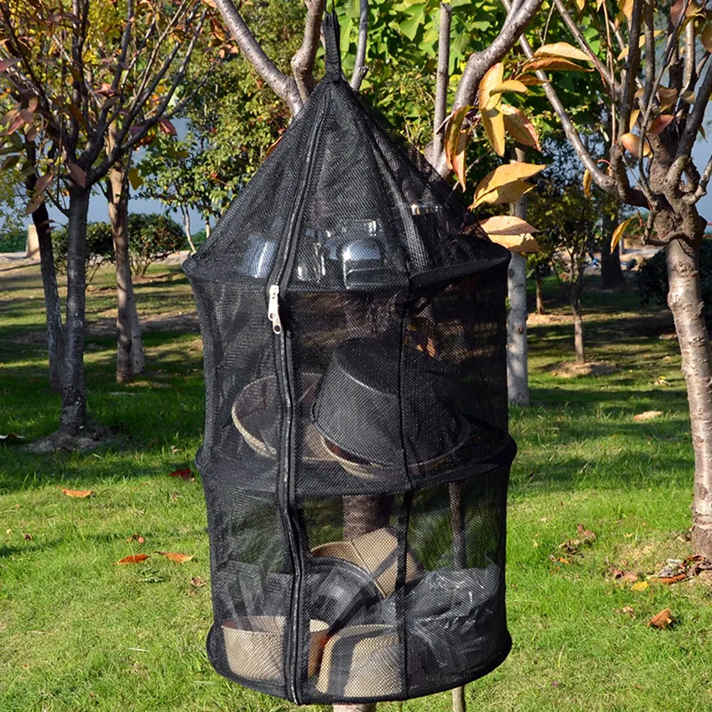 

3 Layer Hanging Basket Drying Rack with Zipper Folding Drying Net For Herb Flowers Buds Plants Drye Bag Mesh Clothing Net Dryer