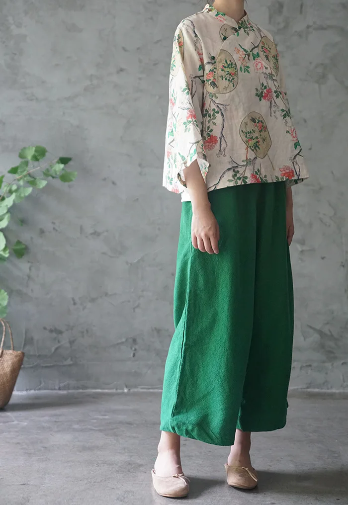 Оригинальный хлопковый и пеньковый Женский Национальный стиль Нефритовая