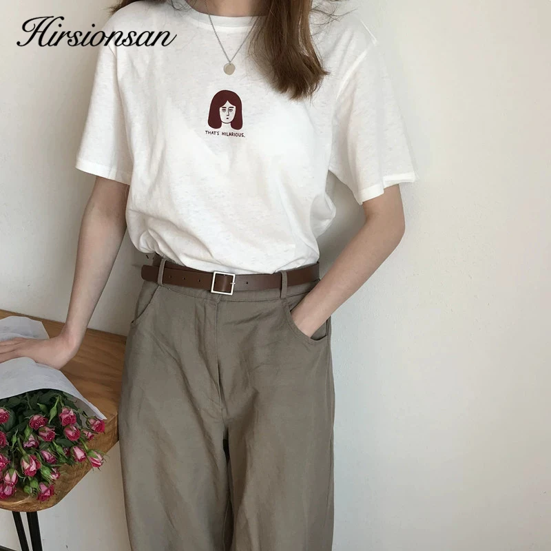 

Hirsionsan Tees Women Kawaii Funny Cartoon Letter Cute Clothes Casual Chic 2020 T Shirt 100% Cotton Soft Harajuku Tops Jumper