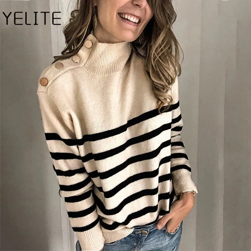 Женский вязаный свитер с круглым вырезом YELITE Повседневный пуловер большого
