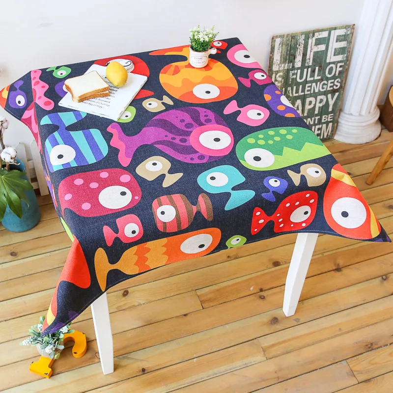 

Cartoon heavy cotton and linen square fabric tablecloth