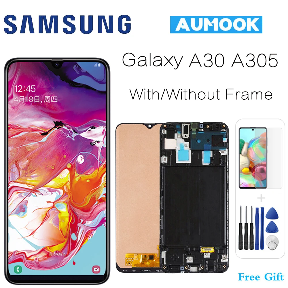 

AUMOOK for Samsung's Galaxy A30 Display LCD Touch Screen with Frame AMOLED Replacement for Samsung A305 A30 Display LCD Screen