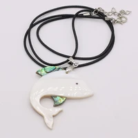 natural shell pendant necklace fashion carving lifelike dolphin shape charms for mens womens necklace jewelry gifts 45x50 mm