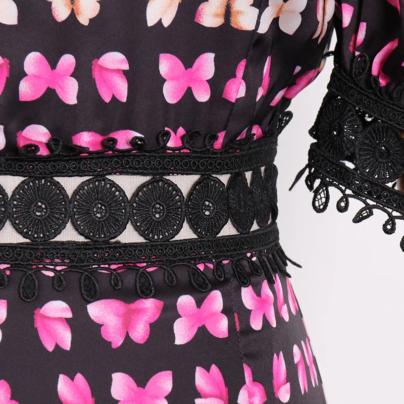 

Print Hit Color Mini Dress For Women V Neck Puff Sleeve High Waist Elegant Vintage Patchwork Dresses Female Fashion