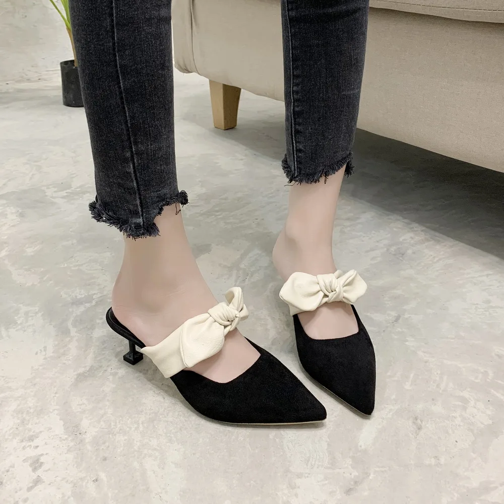 Весна-Осень 2020 Новые туфли-лодочки Женские босоножки без задника на высоком