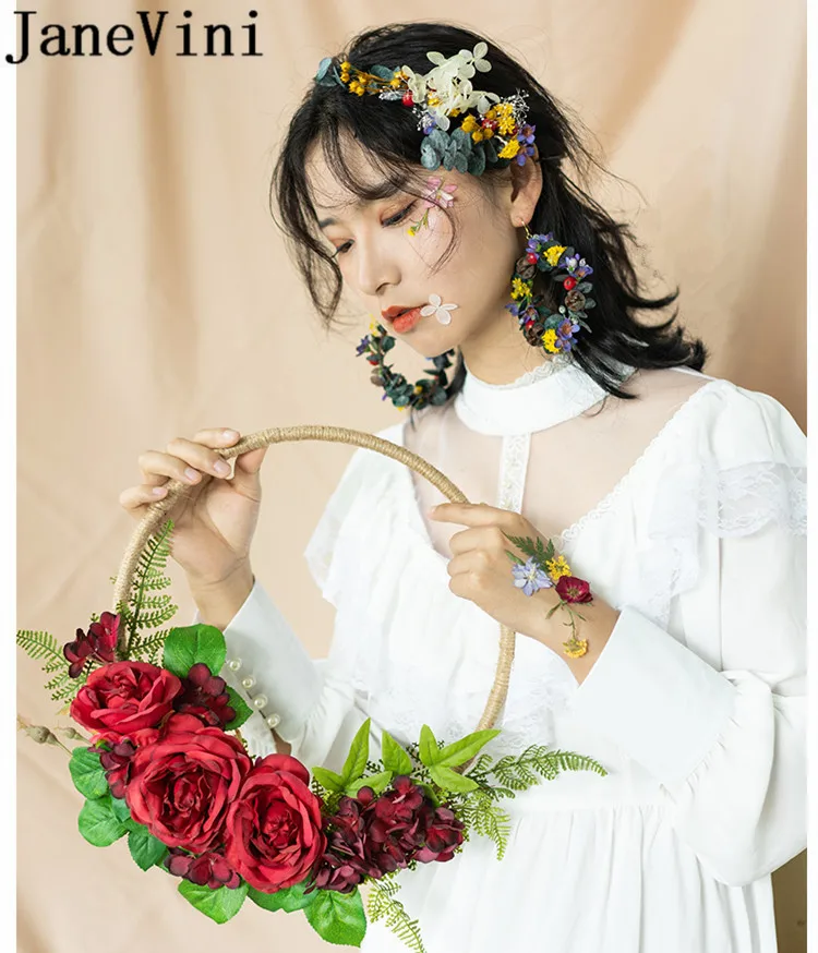 JaneVini 2020 искусственный свадебный цветок венок Шелковый темно-пион фиолетовый