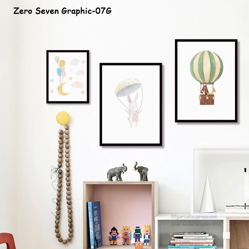 Картина на холсте печать плакат акварель мультфильм лес животные воздушный шар