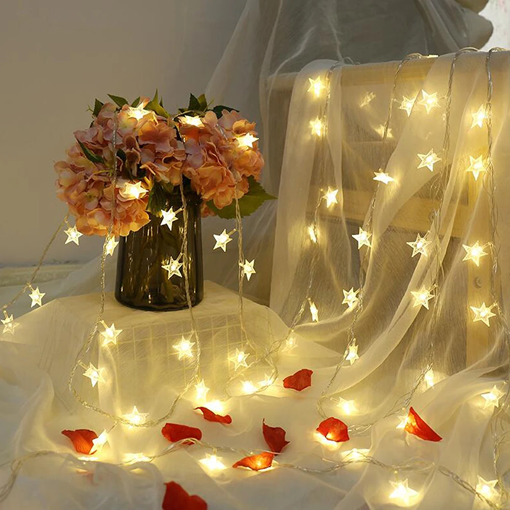 

10/20/30pcs Stars LED Lights Pretty Light String Garland Night Lamps Kids Bedroom Decor Birthday Wedding Event Party Decoration
