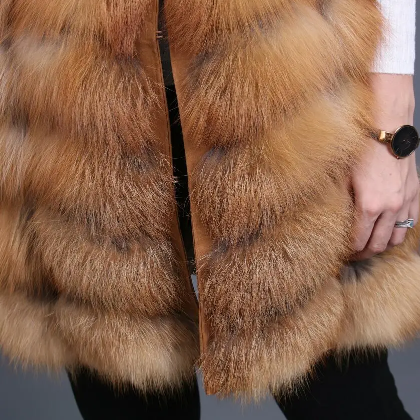Женский новый жилет из натурального меха Красной лисы жилеты Лисьего зимние