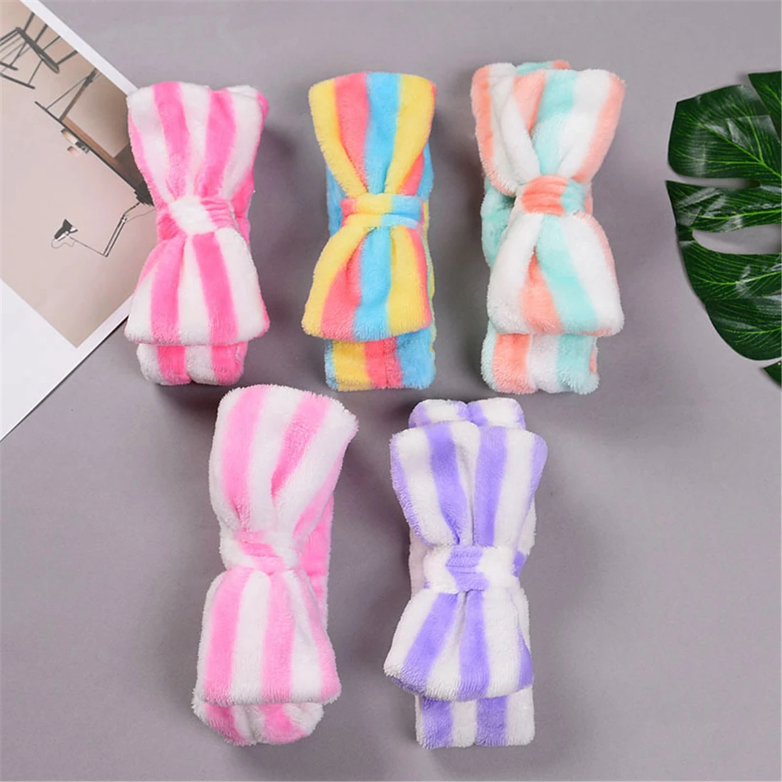 

New Colorful striped Coral Fleece Boasw Hairbands for Women Girls Headbands Headwear Hair Bands Turban Hair Accessories