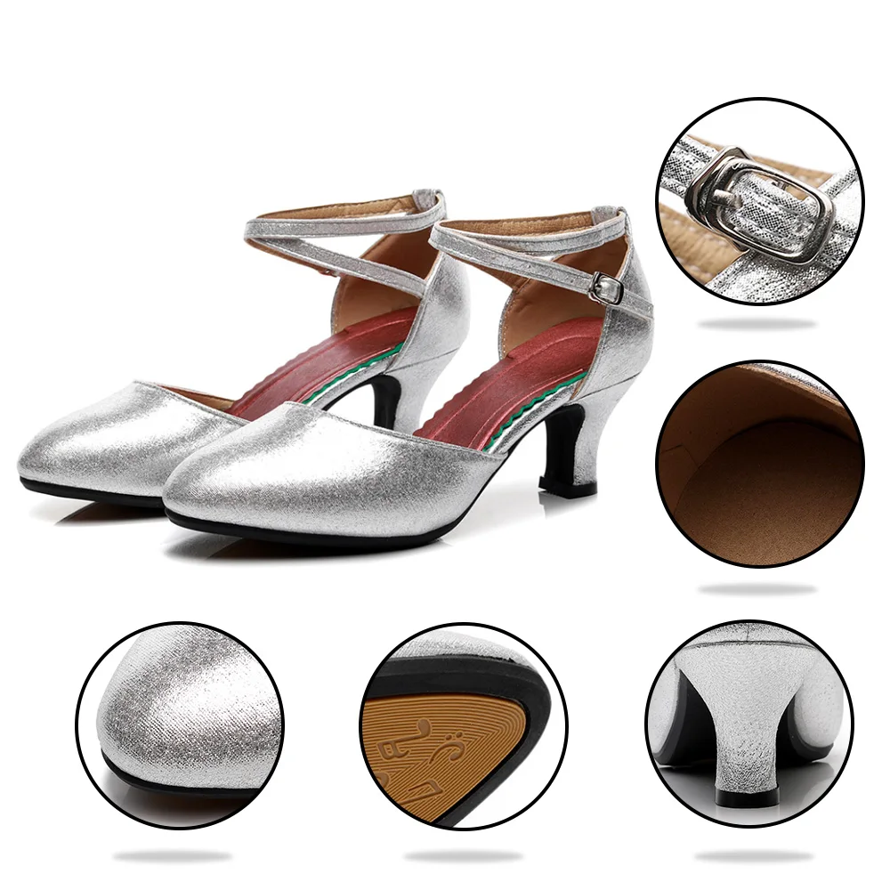 HROYL Modern Latin Dance Shoes For Women Ballroom Dancing Sandals Salsa Tango Shoes Girls Soft Comfortable Shoes For Dance