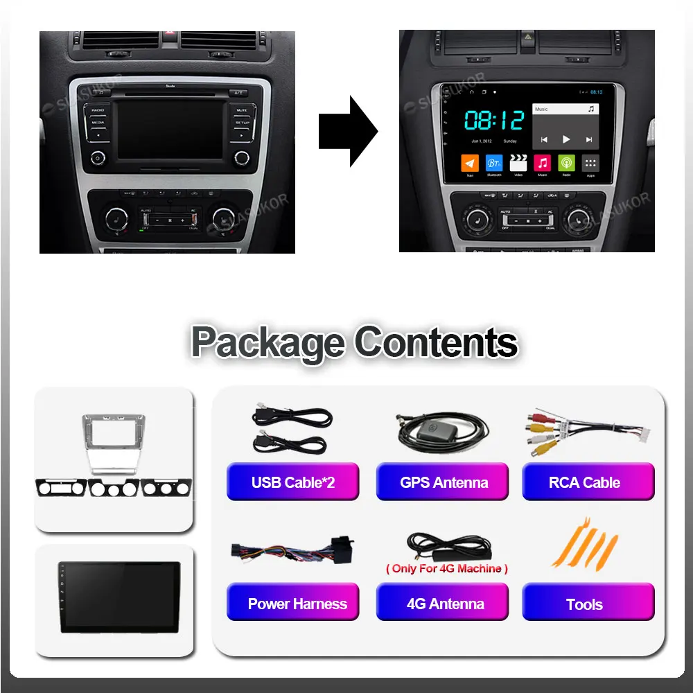 Мультимедийный видеоплеер на Android для SKODA Octavia 2 2008 2013 A5 4G автомобильный