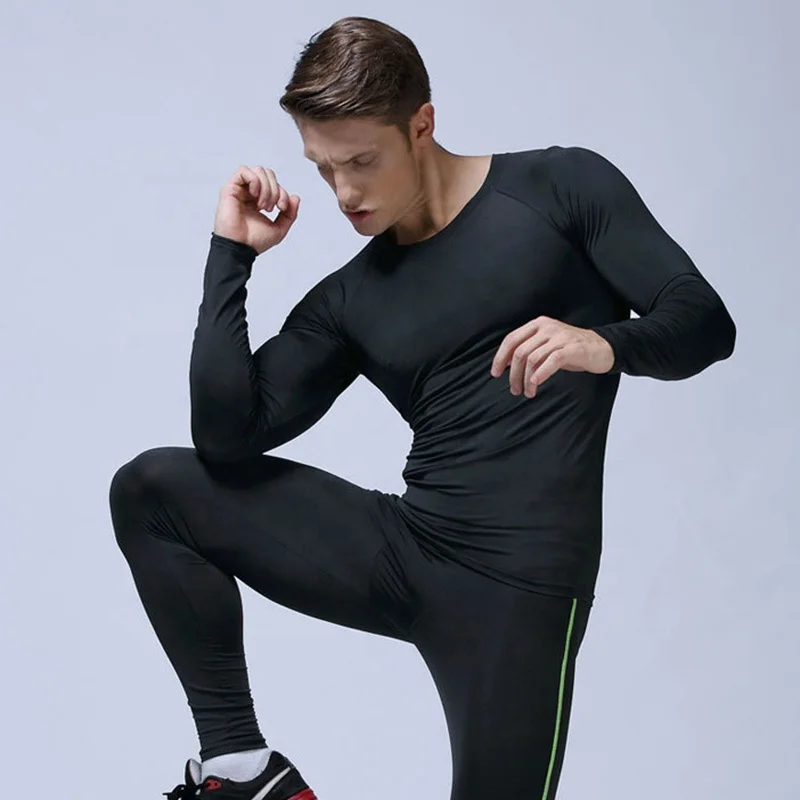 

Mens casual quick dry gym t shirt long sleeve muscle fit tight shirts training workout compression tight t-shirts solid