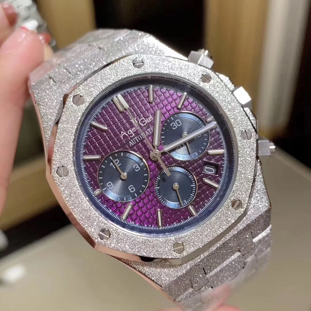 

Classic New Men Watch Chronograph Stainless Steel Silver Rose Gold White Sapphire Matte Stopwatch Luminous Red Grey Blue