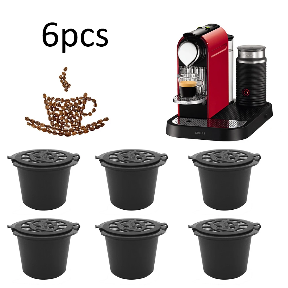 

6 шт многоразовые Кофе капсула чашка с ложка-кисточка для кофемашины Nespresso черная многоразовая Кофе капсулы фильтр многоразового использов...