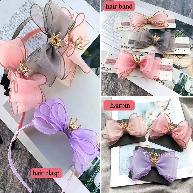 Блестящая Заколка-обруч для волос маленьких девочек повязка на голову с бантом и
