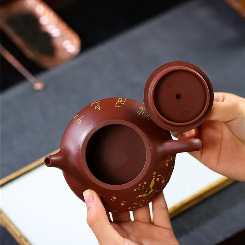 

240ml Yixing Purple Clay Stone scoop Teapots Flowers and Bird Tea Pot Raw ore Zisha Handmade Kettle Teaware Chinese Tea Ceremony