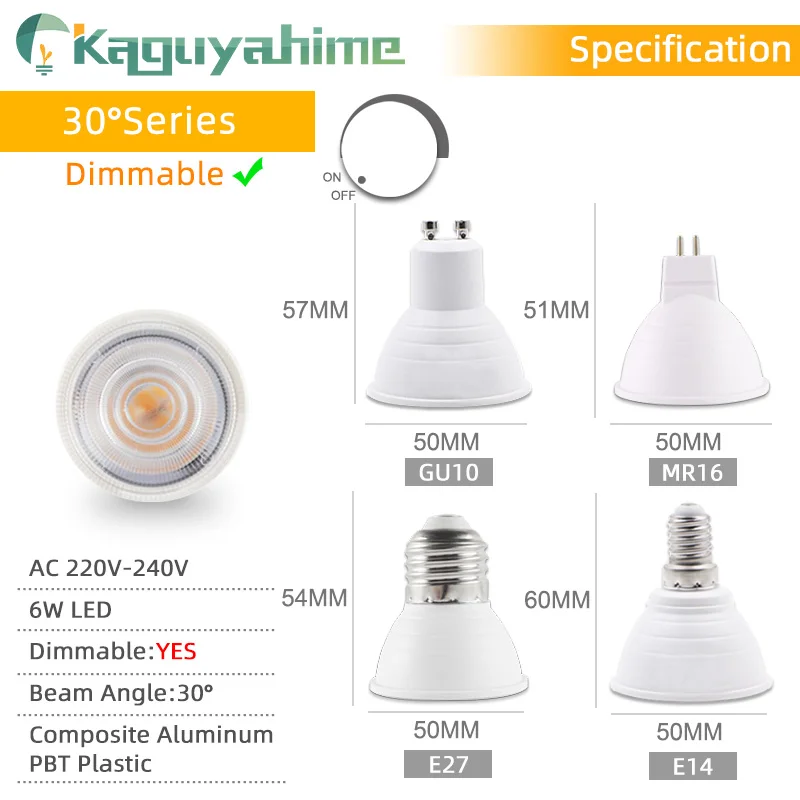 Kaguyahime Светодиодный точечный светильник лампа MR16 E27 GU10 GU5.3 MR11 6W 7W 8W 220V 240V LED пятно