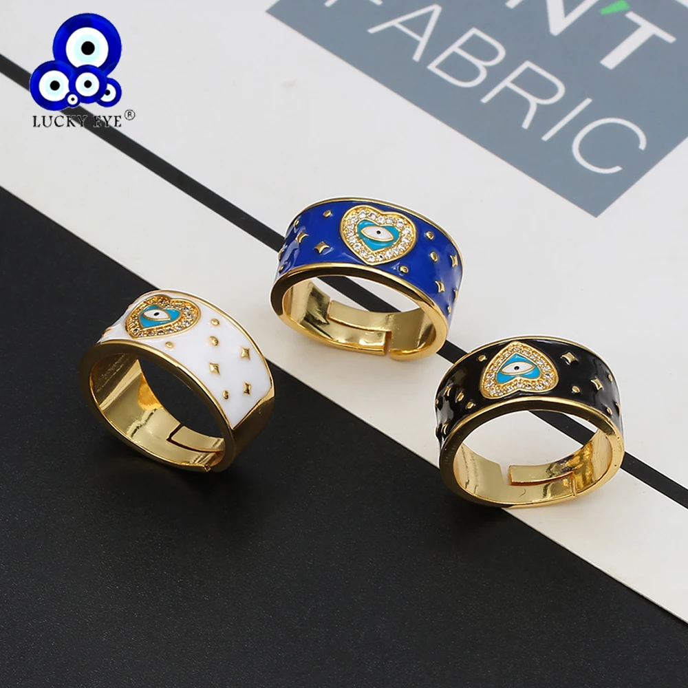 Повезло глаз сердце Турецкий Дурной кольцо из белого золота Цвет падения масла