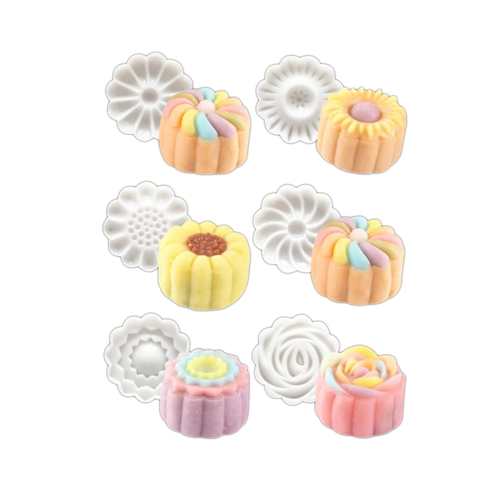 1Pc Plunger 6Pcs Stamps 3D Rose Flower Mooncake Cookie Pastry Mold Hand Pressure DIY Fondant Baking Cake Tools | Дом и сад