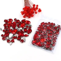 sell at a loss 50pcsbag high quality mixed shape red glass csystal faltback sew on claw rhinestones diy clothing accessories