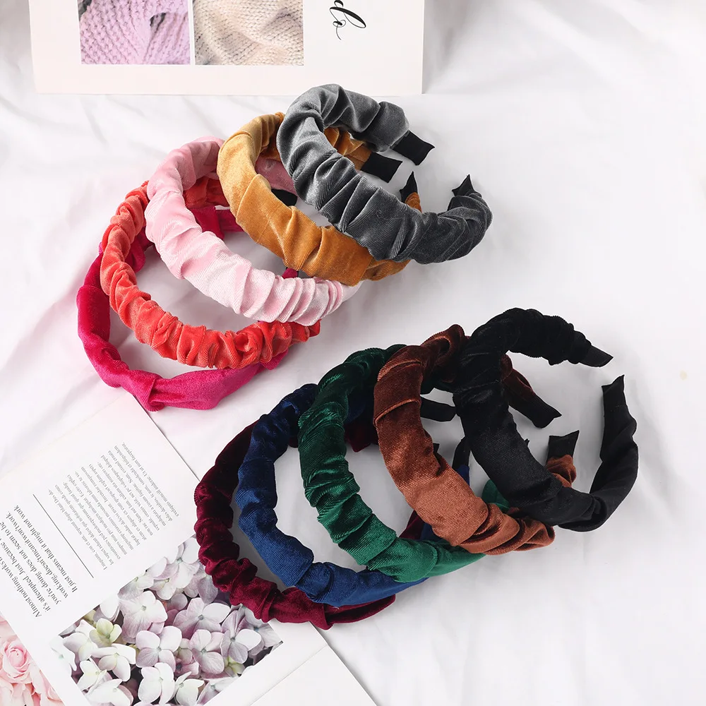 Женская бархатная широкая повязка на голову элегантная зимняя мягкая