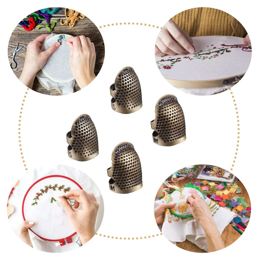 

4PCS Retro Finger Protector Antique Thimble Ring Handworking Needle Thimble Needles Craft Household DIY Sewing Tools Accessories
