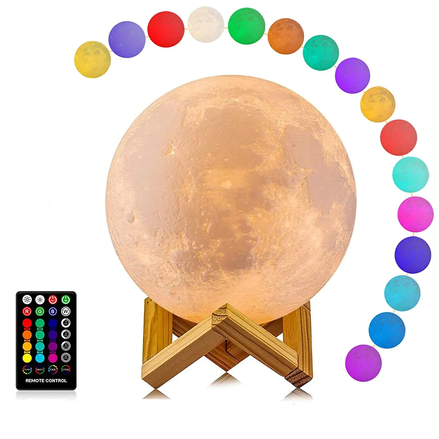 

Лампа в форме Луны, 16 цветов, светодиодный ночсветильник с 3D рисунком Луны светильник с подставкой и дистанционным управлением, сенсорным у...