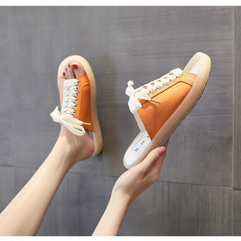 Summer New 2020 Fashion Leisure Womens Shoes Soft Bottom Sandals Cross-tied Tendon Bottom Flat With Low (1cm-3cm) Non-slip Solid