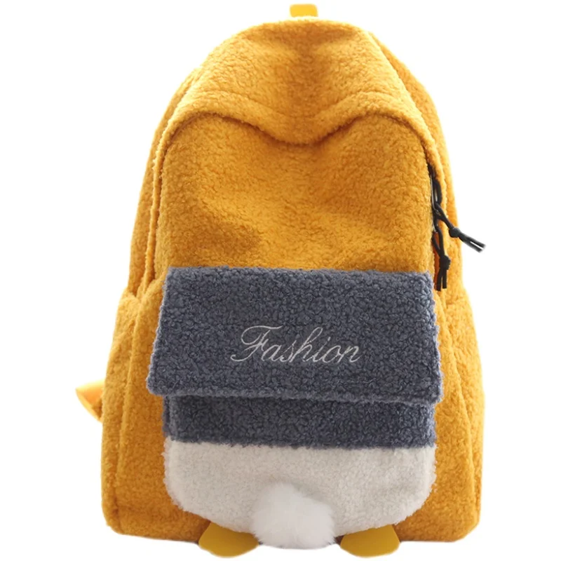 

New Japanese Women Plush Backpack Female Korean Panelled Shoulder School Bags for Teenage Girls College Travel Backpacks Ladies