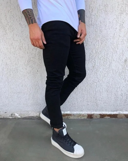 

New Mens Pencil Pants Fashion Men Casual Slim Fit Straight Stretch Feet Skinny Zipper Jeans For Male Hot Sell Trousers