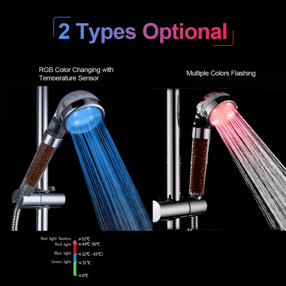 

LED Hand Shower ABS Shower Head Ionic Filter Multiple Colors Automatically Color-Changing Showerhead for Bathroom Accessories