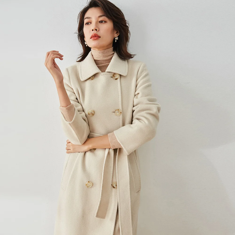 

Women double sided wool cashmere overcoats winter woolen jackets high end long handmade offwhite fashion outwear plus size