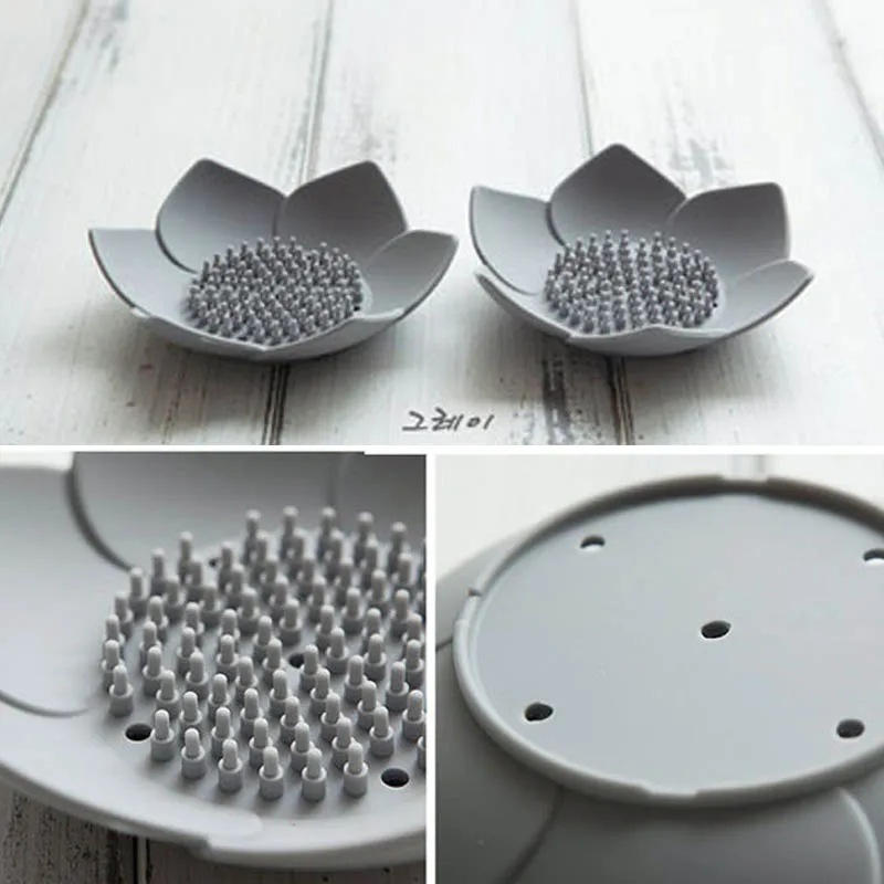 

Soap Box Lotus Shape Non-slip Portable Silicone for Water Draining Solid Color Draining Soap Dish Bathroom Accessories