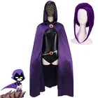 Женский костюм для косплея из аниме Подростки Титаны, черный костюм с вороном и капюшоном, Фиолетовый комбинезон для Хэллоуина, вечевечерние НКИ
