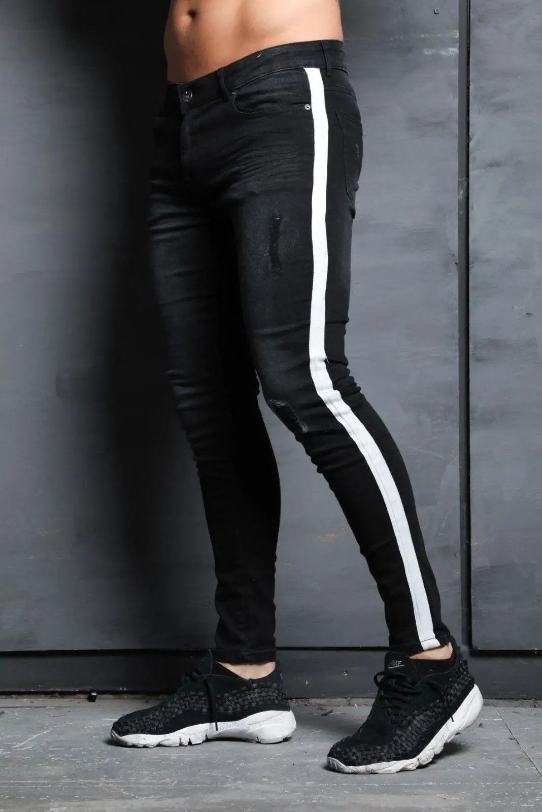 Goocheer мужские обтягивающие джинсы брюки повседневные брюки джинсовые черные джинсы homme стрейч Сторона Полосатый карандаш брюки подходят уличная 3XL