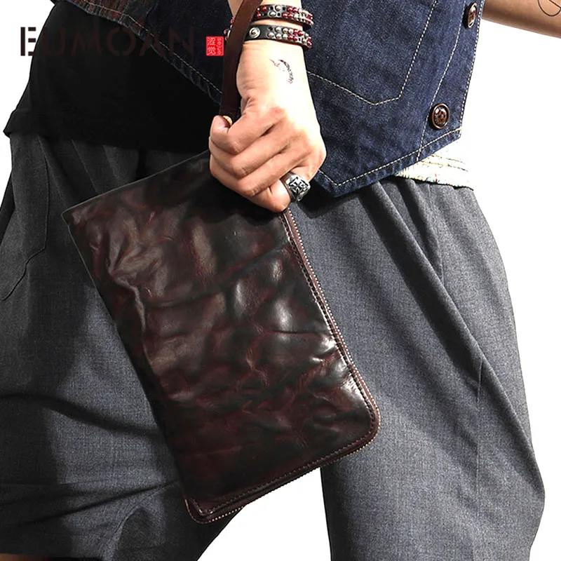 Винтажная мужская сумка ручной работы из мягкой воловьей кожи тонкая