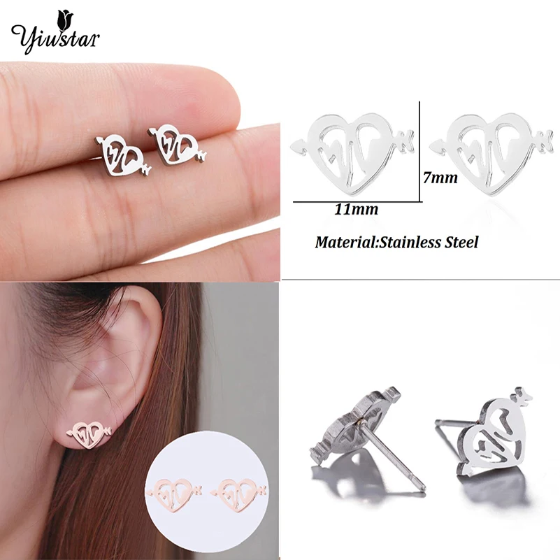 Yiustar Любовь Сердце Золотая Сережка гвоздик цвет из нержавеющей стали серьги для
